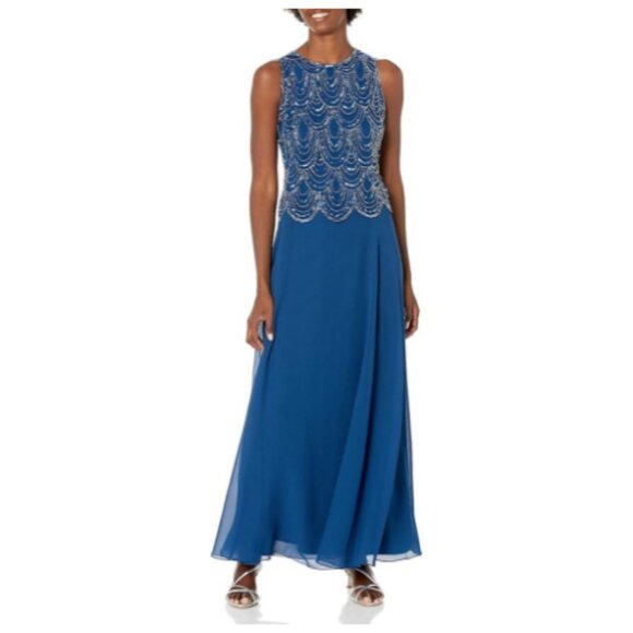 **J Kara** Women's  Sleeveless Beaded Pop Over Long Dress with Scarf 8P NWT - Picture 3 of 7